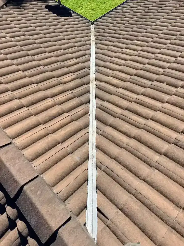 Overview photograph of a tiled roof valley detail