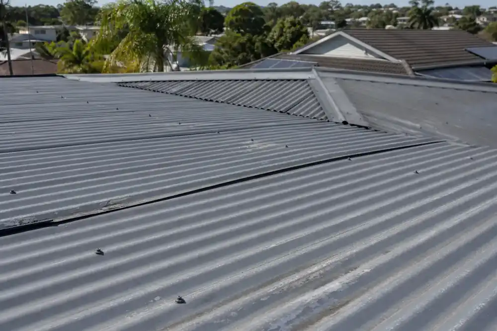 Simulated wide condition scene of an aged coated-steel roof